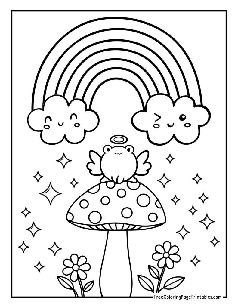 Rainbow Printable Coloring Page Angel Frog