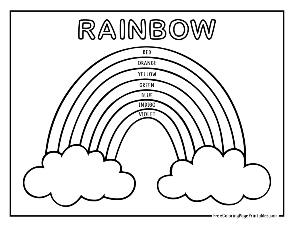 Rainbow Printable Coloring Page Color Names