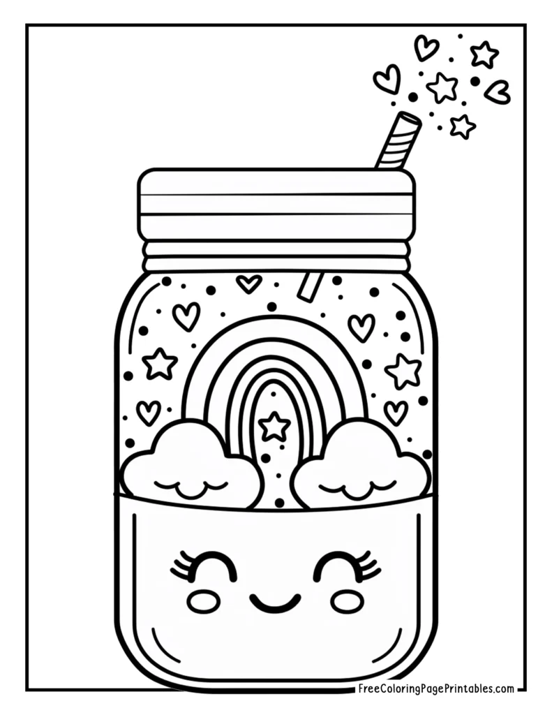 Rainbow in a Cute Jar Printable Coloring Page
