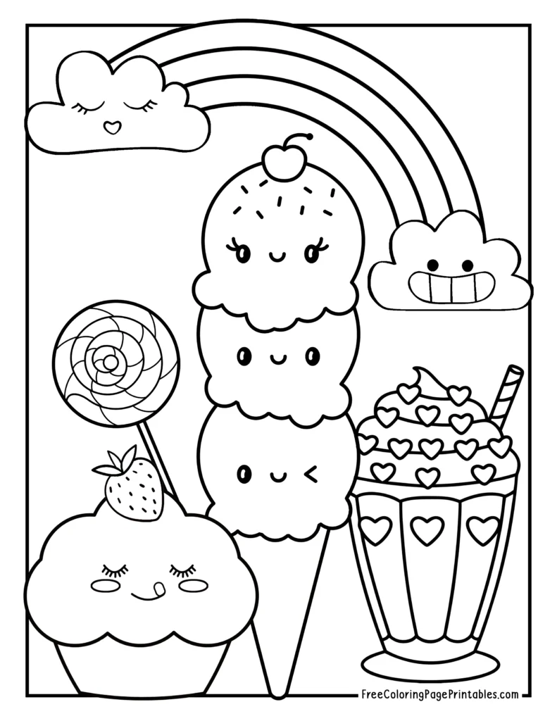 Rainbow Printable Coloring Page Ice Cream