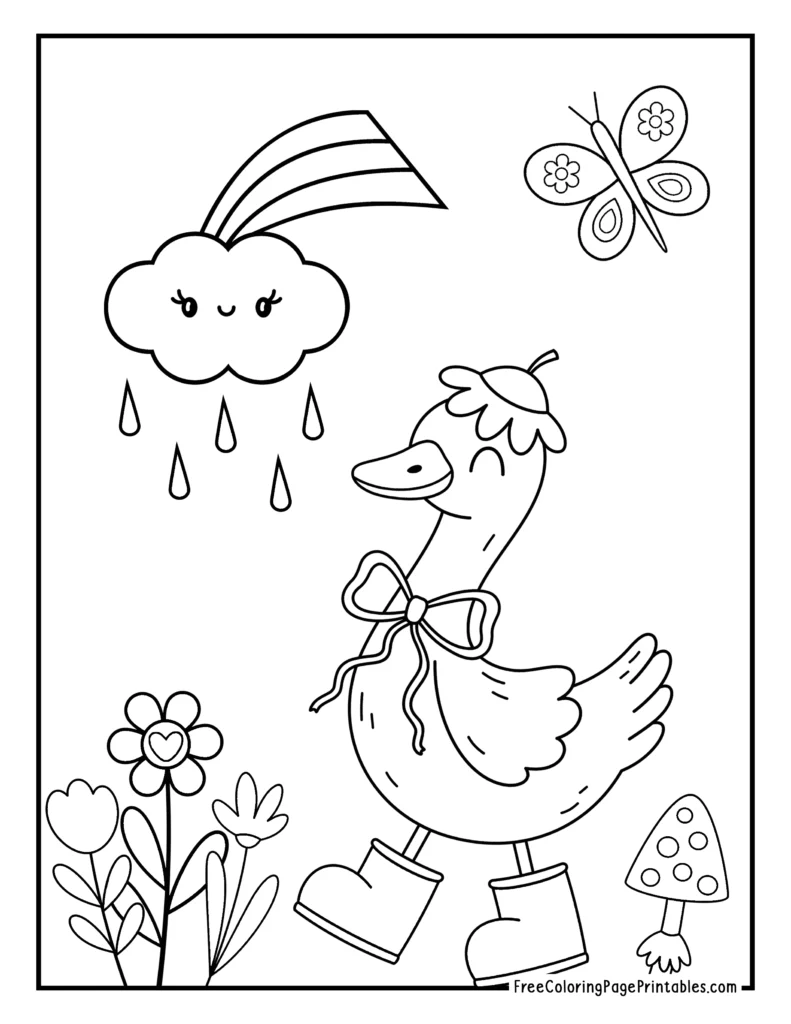 Rainbow Coloring Page for Kids Silly Goose