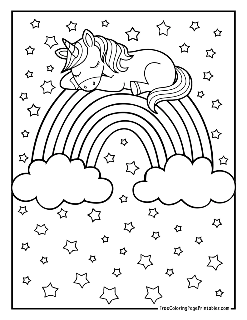 Rainbow Printable Coloring Page Unicorn