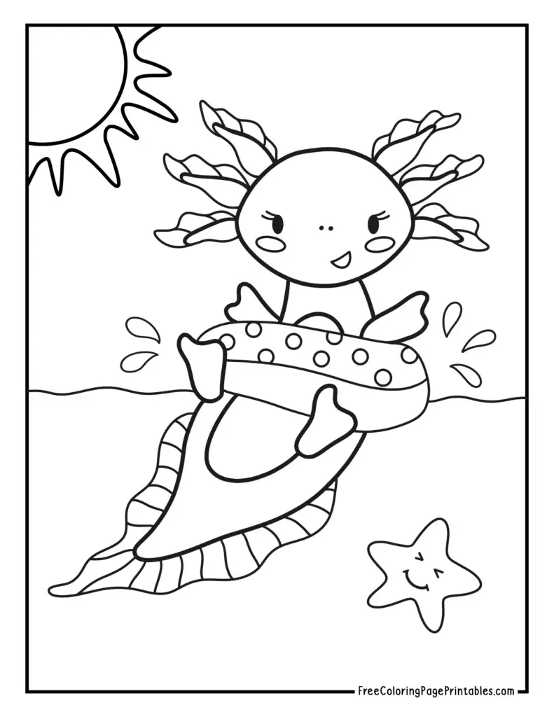 Axolotl Swimming in the Hot Summer Coloring Page for Kids