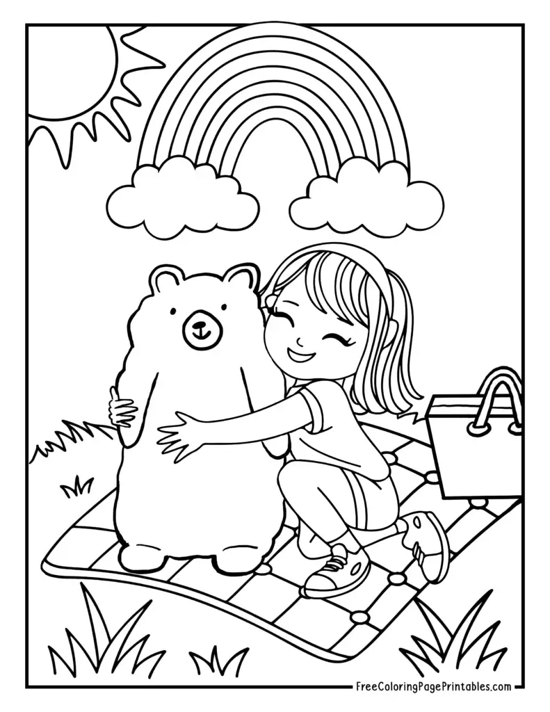 Summer Printable Coloring Pages Cute Bear Picnic