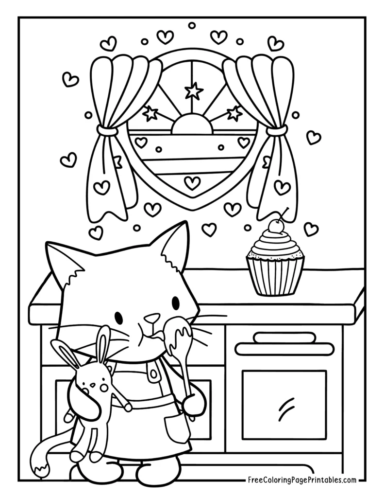 Summer Printable Coloring Pages Cute Kitty Cupcake