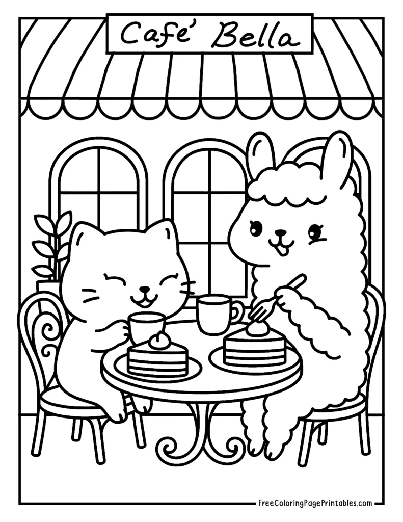 Cafe Cute Animal Printable Coloring Sheet