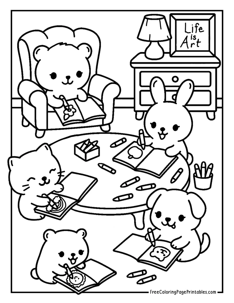Cute Animals with Coloring Books Coloring Sheet