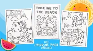 Summer 3 Printable Coloring Pages Beach Hula Cat and Bear