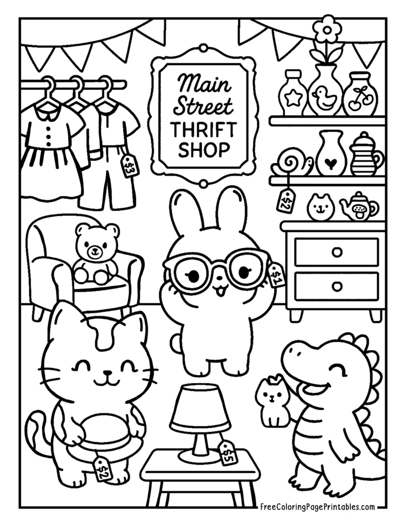 Thrift Shop Cute Animal Coloring Page