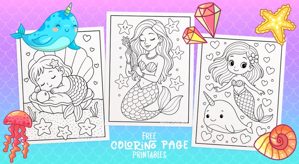 Mermaid Coloring Pages Main Graphic