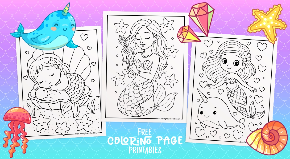 Mermaid Coloring Pages Main Graphic