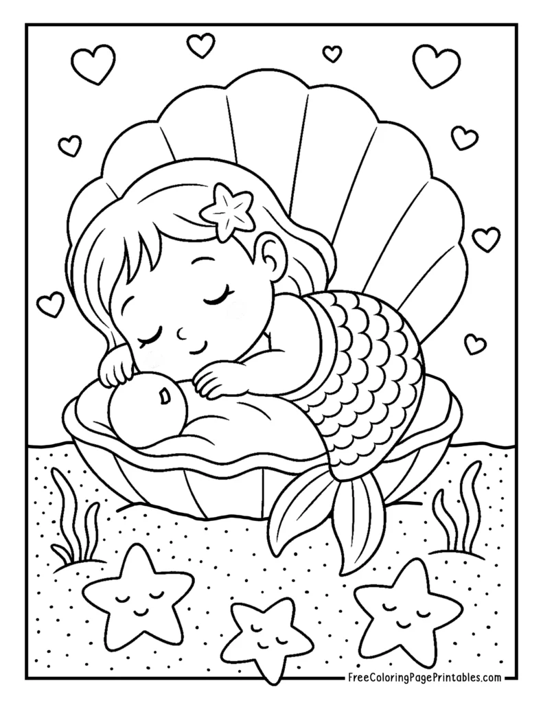 Baby Mermaid Sleeping in Oyster Shell