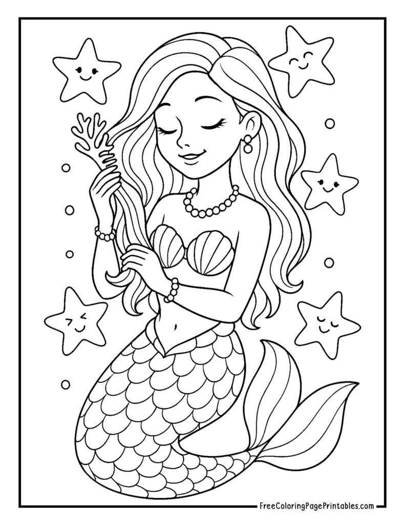 Beautiful Mermaid Coloring Page
