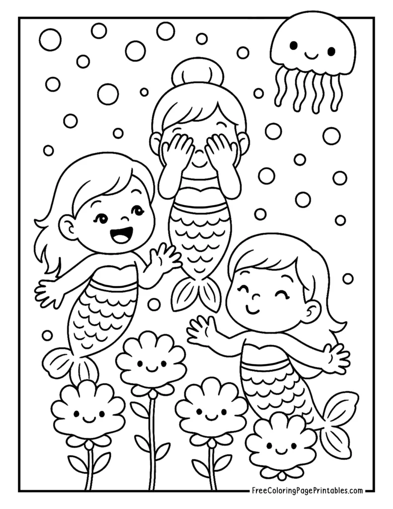 Hide and Seek Mermaid Coloring Sheet