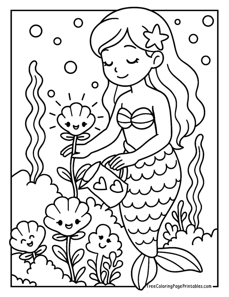 Sea Garden Mermaid Coloring Page