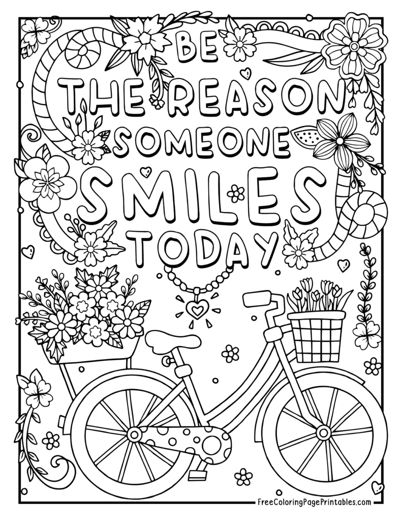 Be the Reason Cute Bicycle Printable Coloring Page