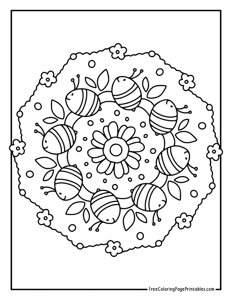 Cute Bees Mandala Coloring Pages