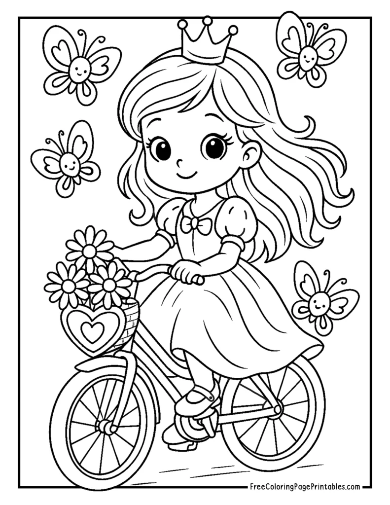 Bike Riding Princess Coloring Page