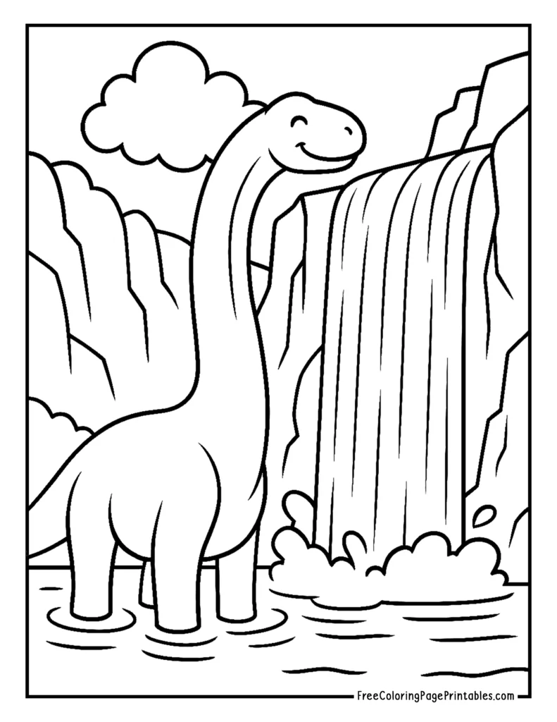 Brachiosaurus by Waterfall Dinosaur Coloring Sheet Printable
