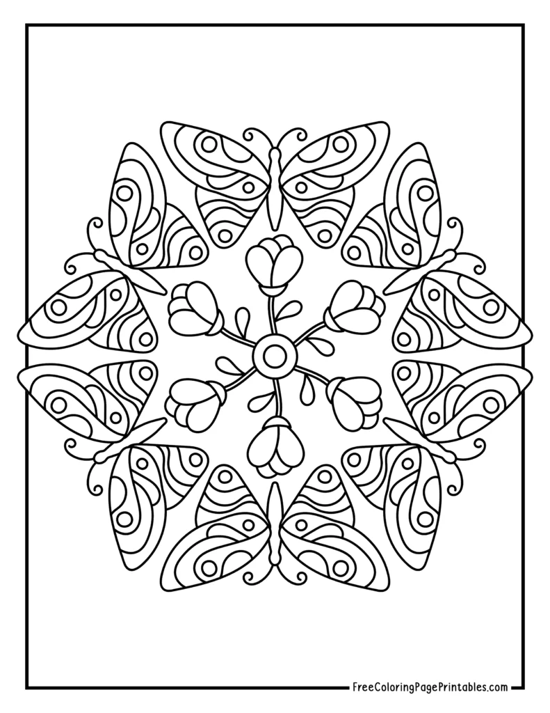 Butterflies Mandala Coloring Page