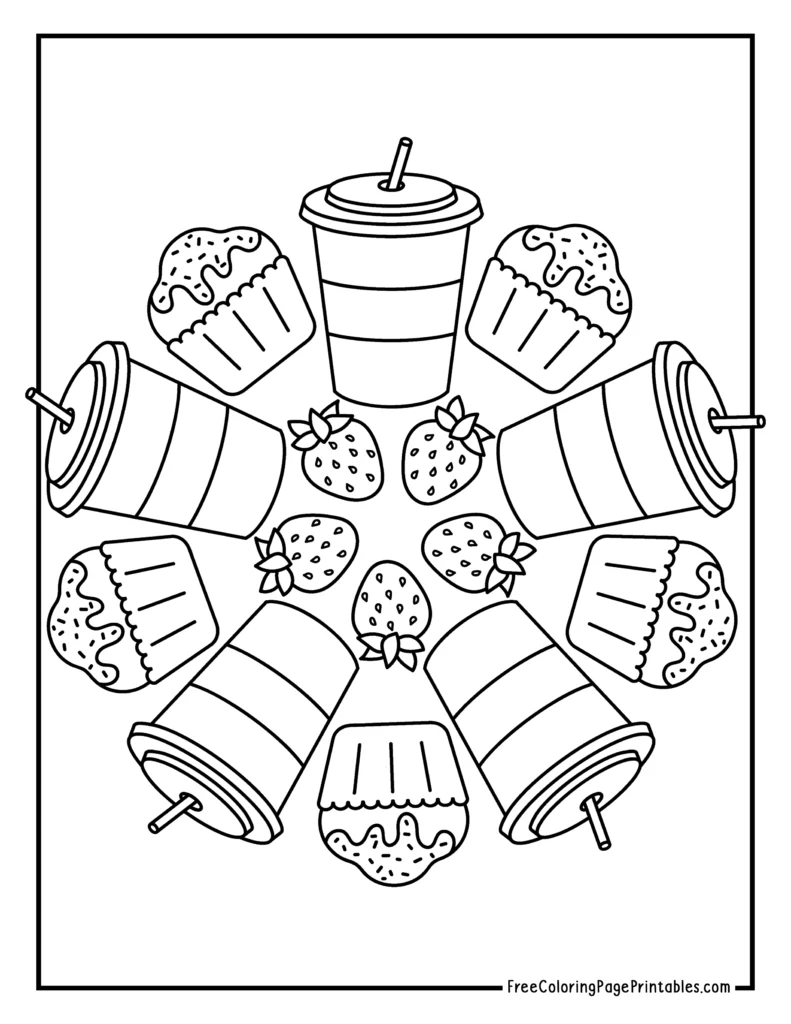 Fun Drinks Cupcakes Cute Mandala Coloring Pages
