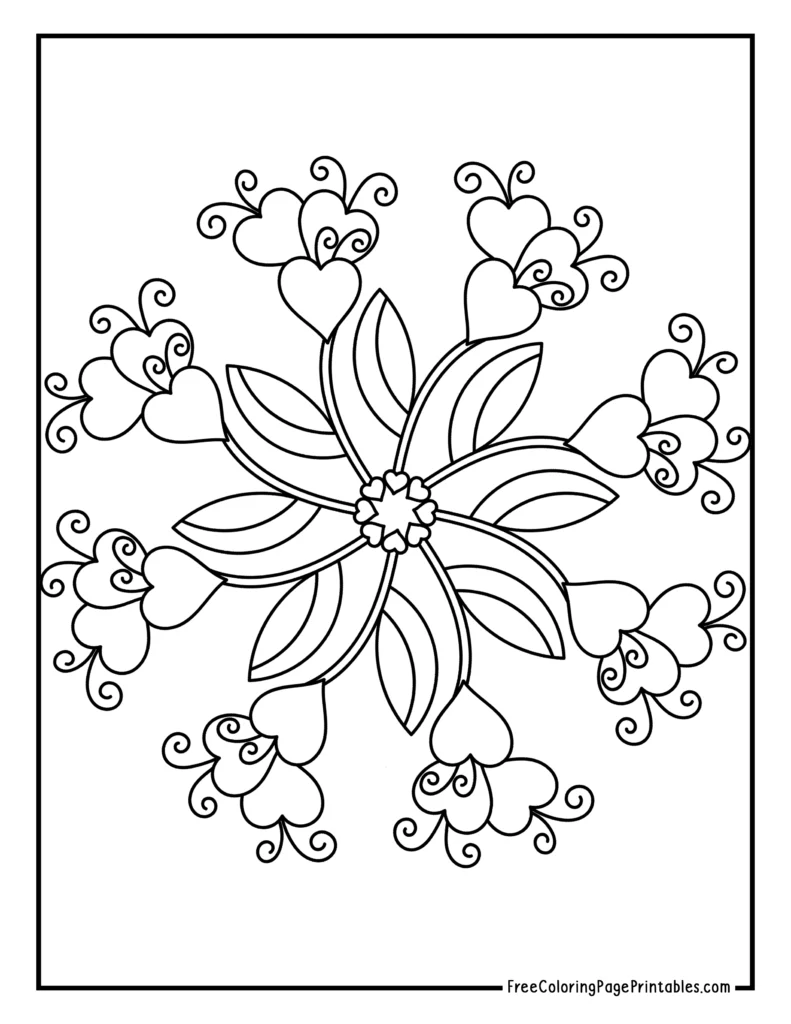 Hearts Cute Mandala Coloring Page