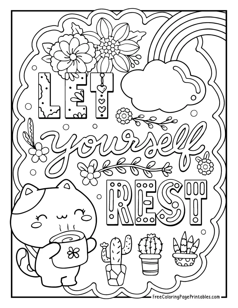 Let Yourself Rest Cat Cute Quotes Coloring Pages