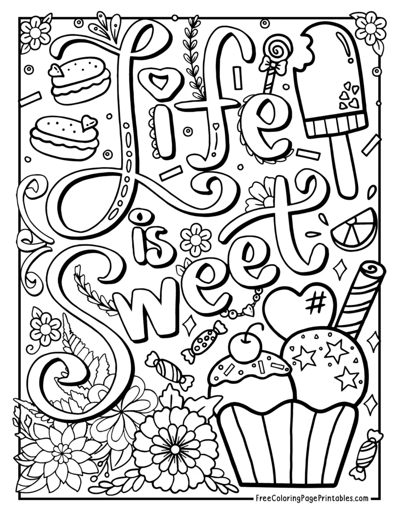Life is Sweet Ice Cream Cute Quotes Coloring Pages