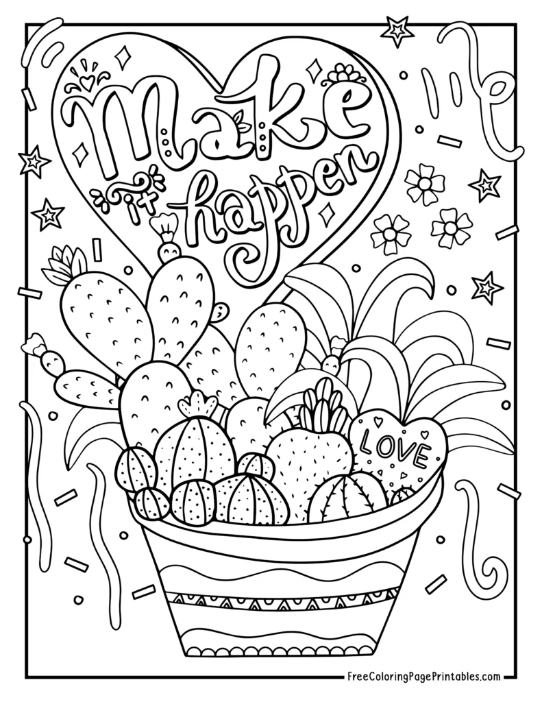 Make it Happen Cute Cactus Printable Coloring Sheet