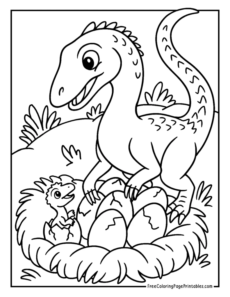 Mama and Baby Troodon Dinosaurs Coloring Page