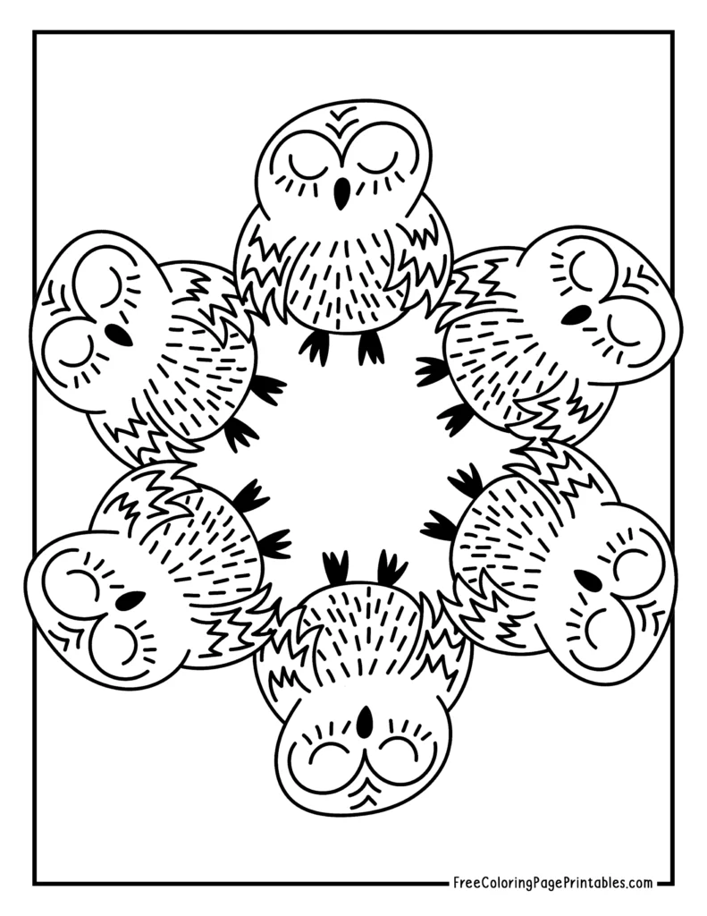 Owls Cute Mandala Coloring Page