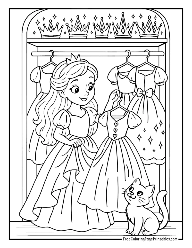 Pretty Dresses Princess Coloring Sheet