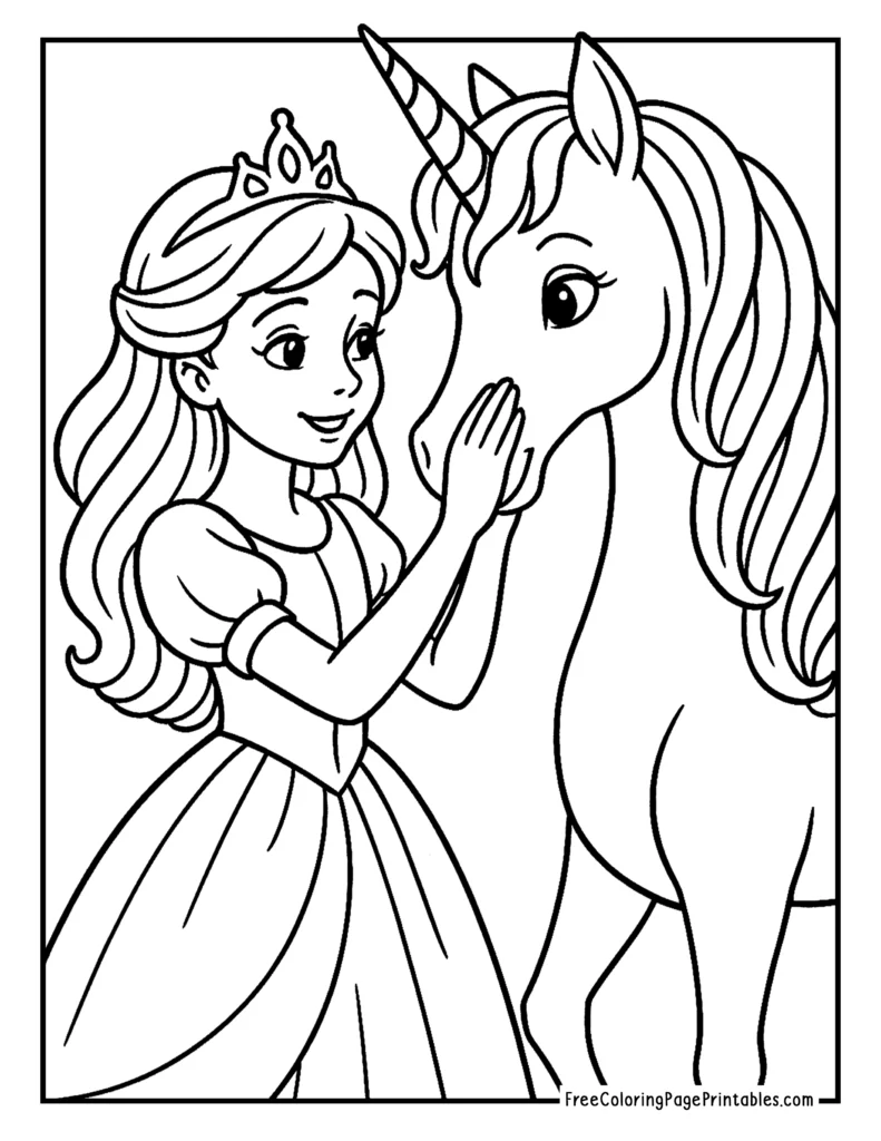 Princess & Unicorn Coloring Page