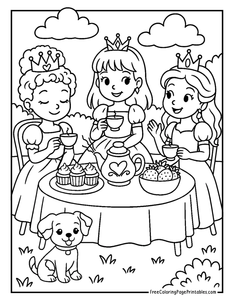 Tea Party Princess Coloring Page