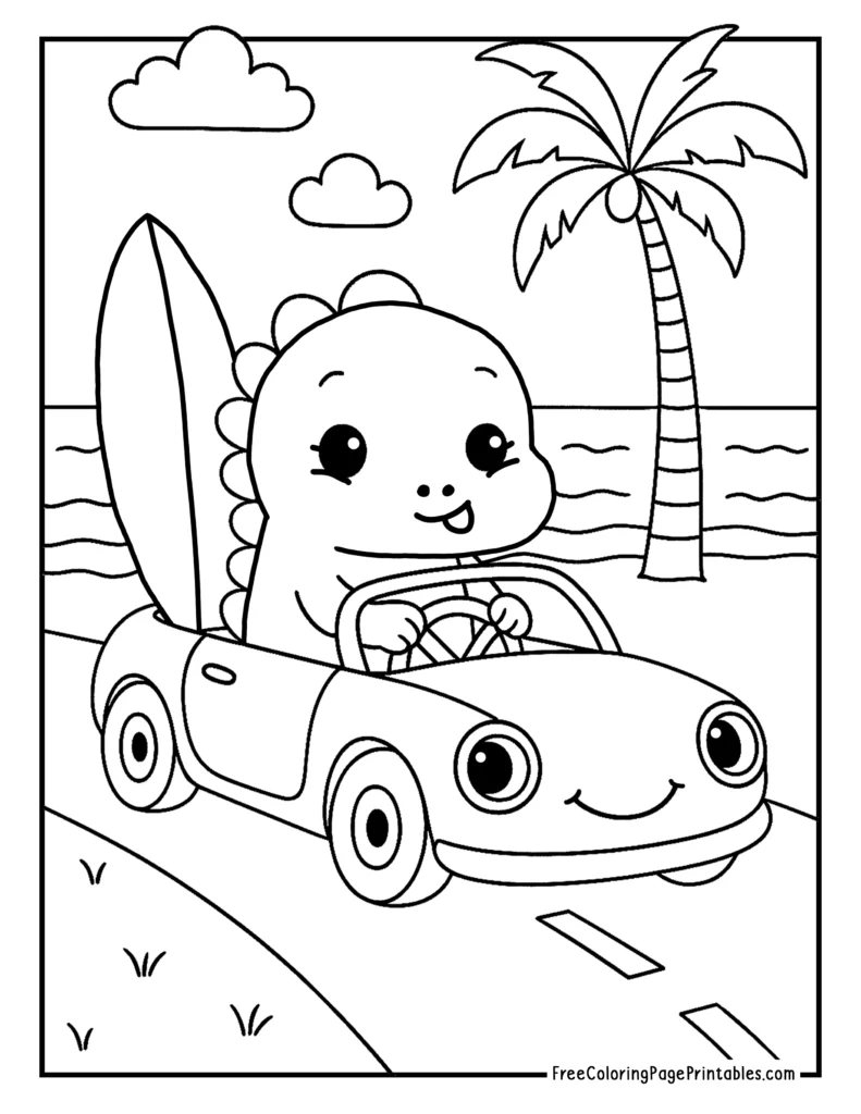 Easy Alligator At The Beach Coloring Page