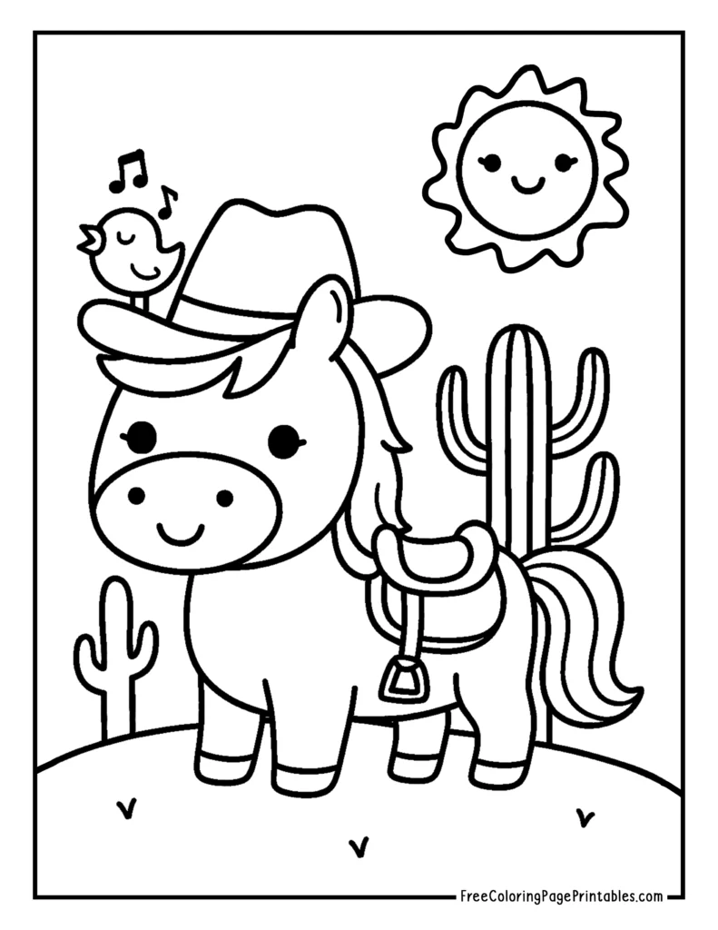 Easy Cowboy Horse Coloring Page