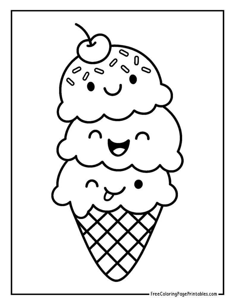 Simple Cute Ice Cream Coloring Page