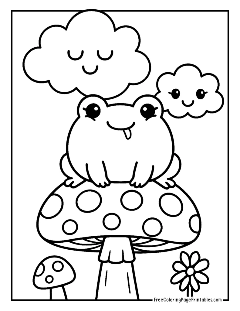 Simple Frog and Mushroom Coloring Page
