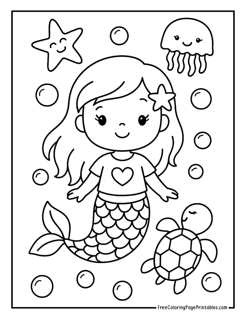 Easy Mermaid Coloring Page
