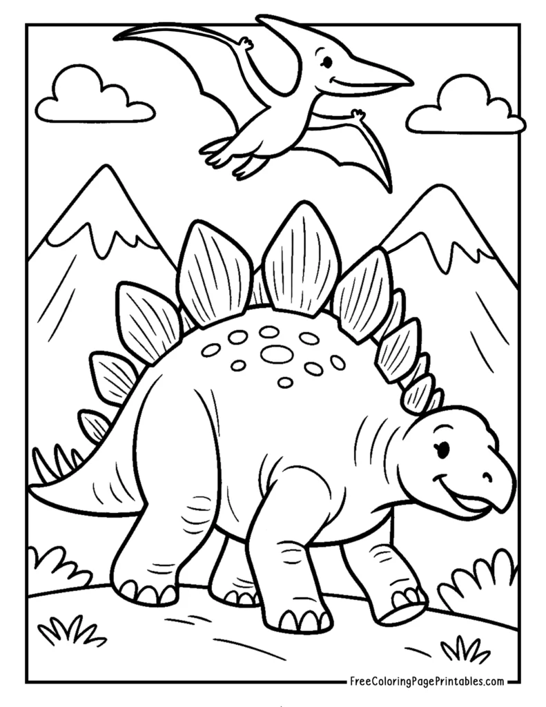 Stegosaurus Pterodactyl Dinosaur Coloring Pages