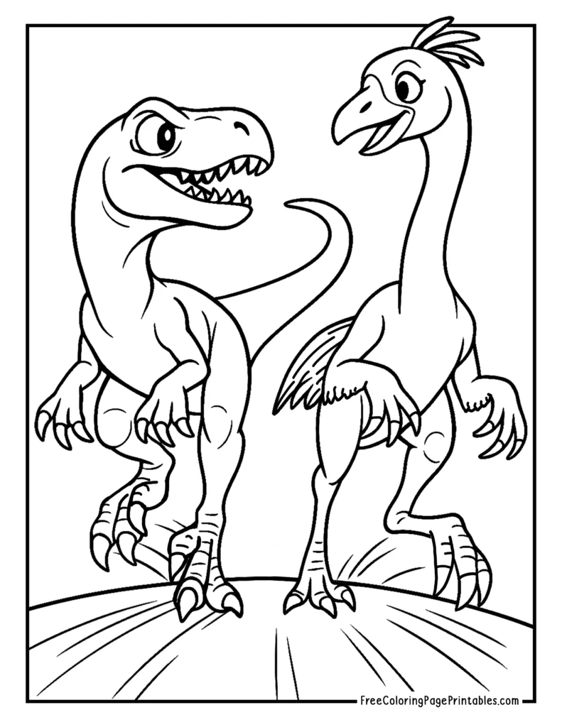 Velociraptor Ornithomimus Race Coloring Page