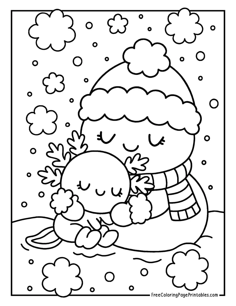 Axolotl Snowman Christmas Coloring Sheet