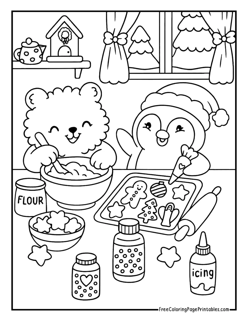 Baking Cookies Christmas Coloring Page
