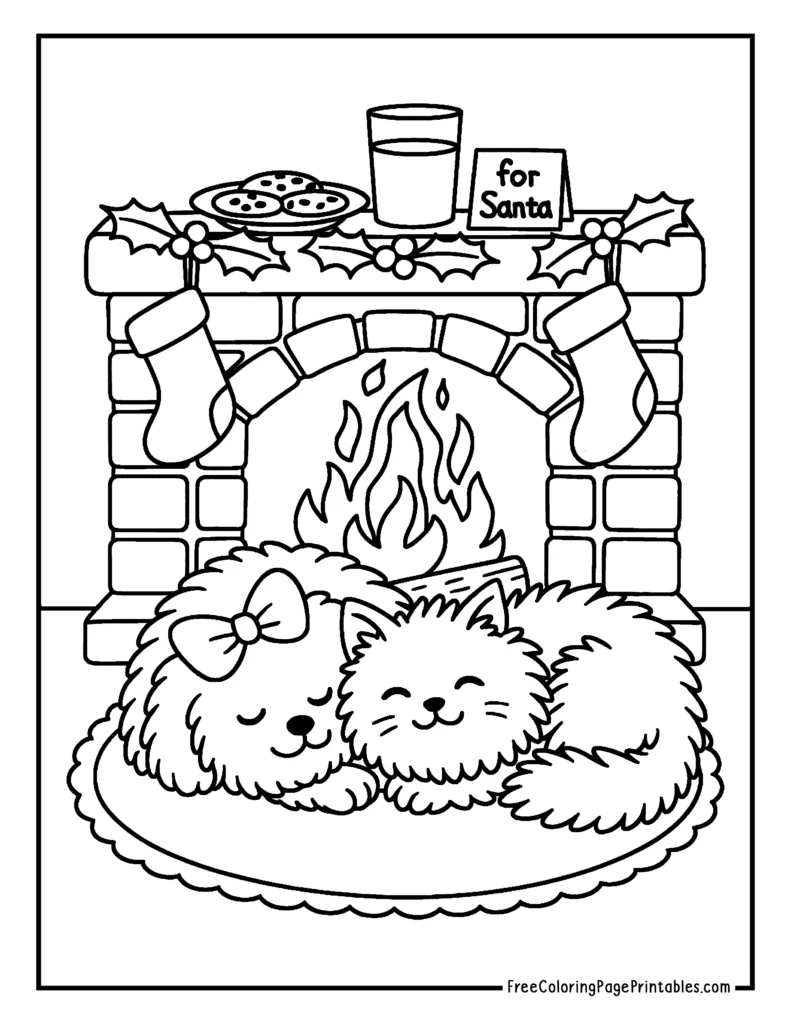 Cozy Fireplace Christmas Coloring Page