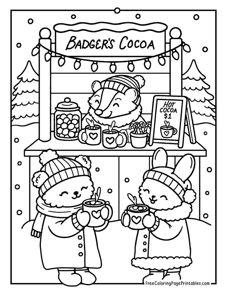 Christmas Hot Cocoa Stand Coloring Page