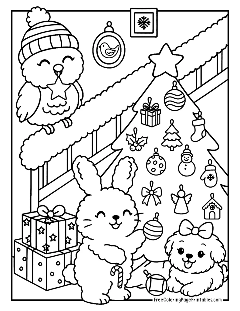 Decorating Christmas Tree Coloring Page